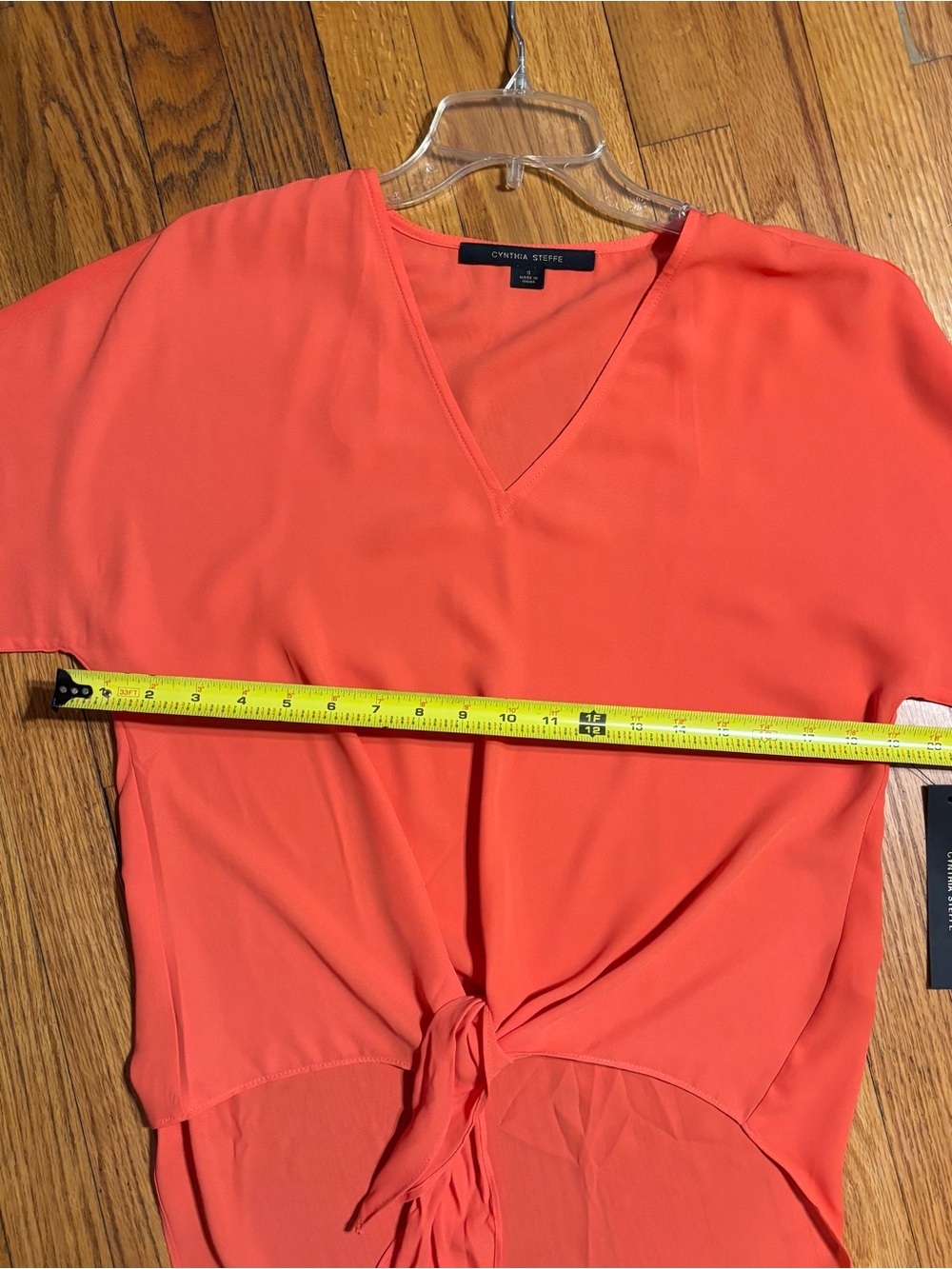 Cynthia Steffe Bright Orange Tie-Front V-Neck Blouse - Picture 6 of 8